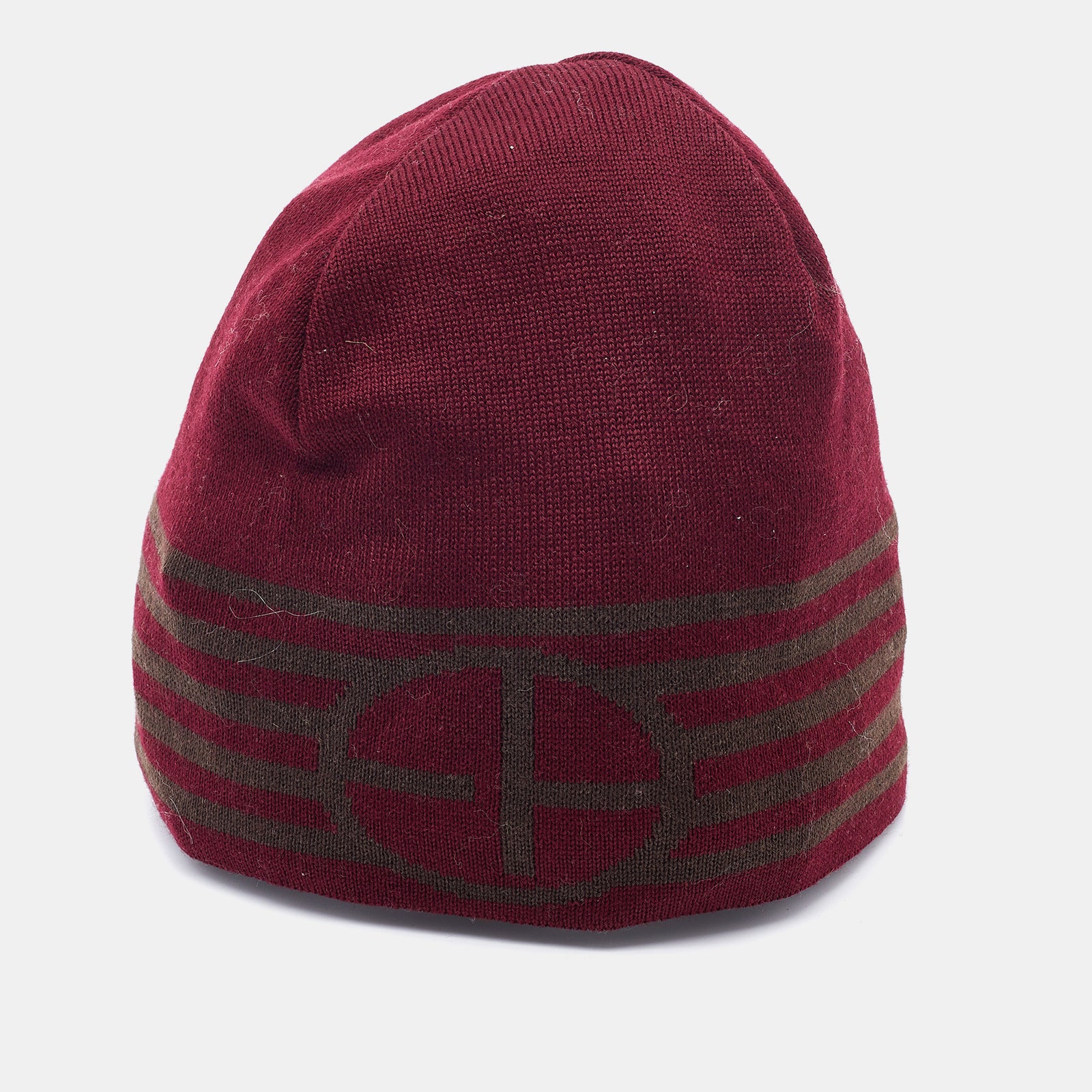 Emporio Armani Burgundy Wool Beanie 57 cm