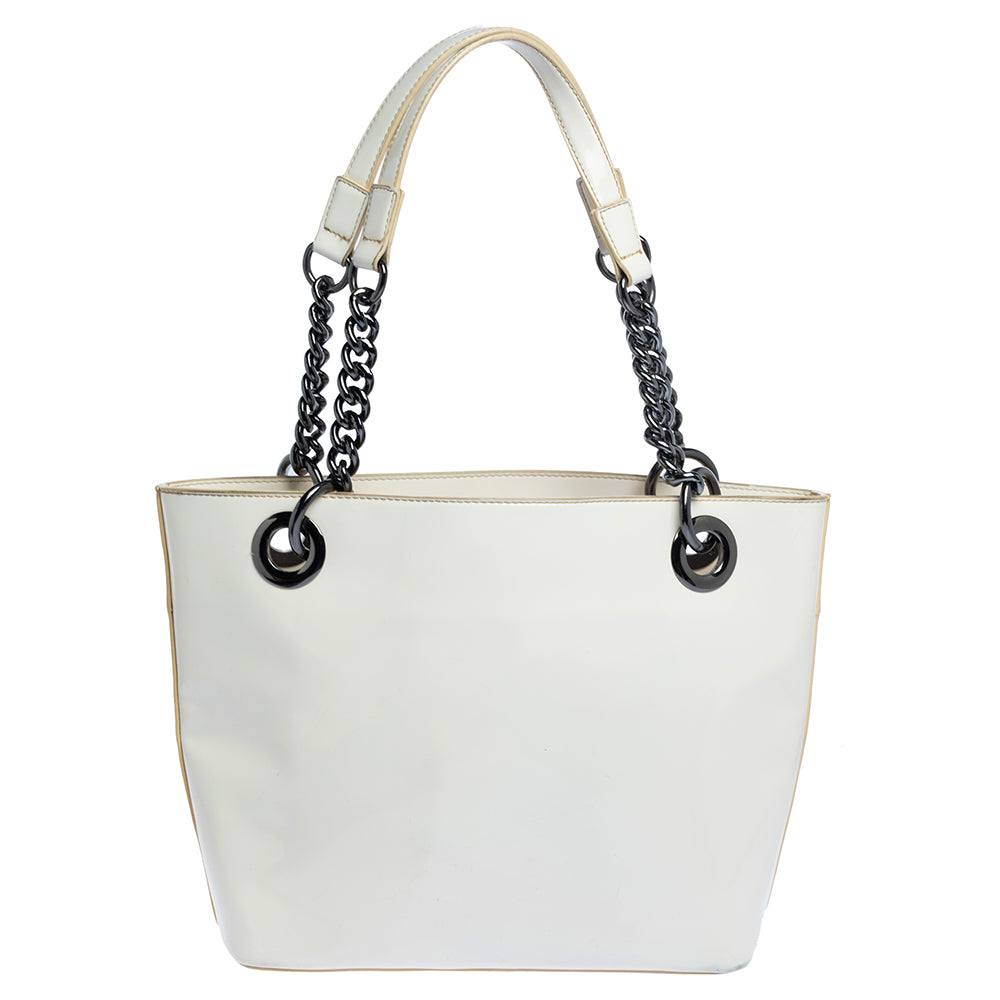 DKNY White Patent Leather Chain Tote