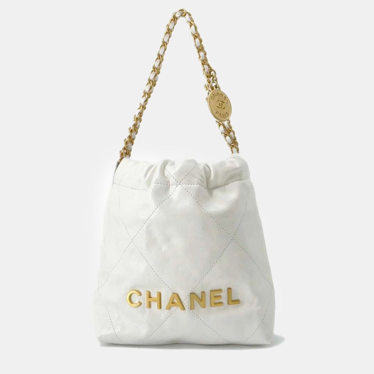 Chanel White Leather Mini 22 Hobo Bag