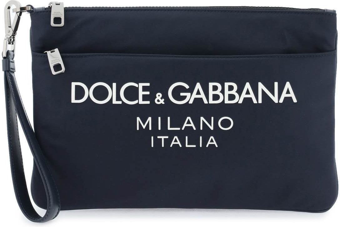Dolce & Gabbana Men's Nylon Pouch With Rubberized Logo in Blue | BP3259AG182