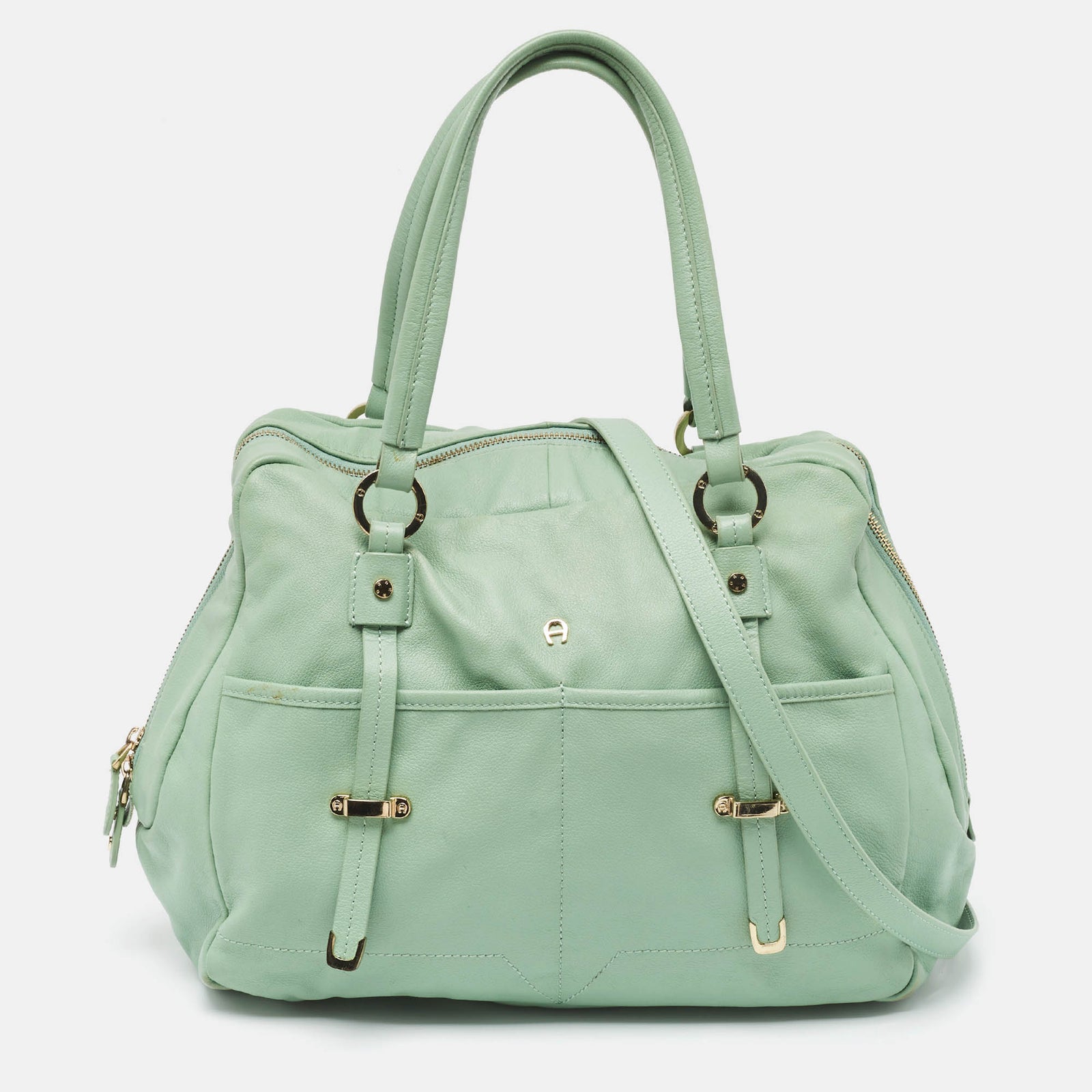 Aigner Mint Green Leather Front Pocket Satchel