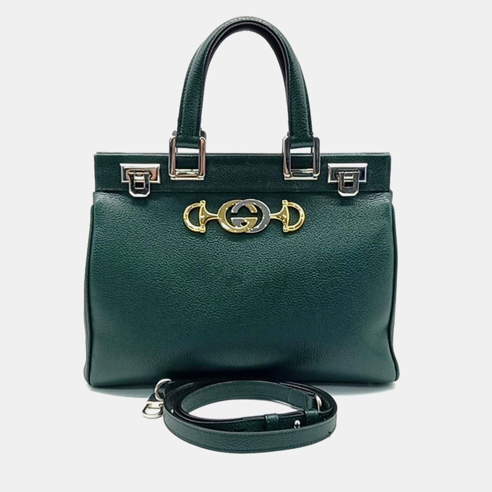 Gucci Kleine Zumi-Tasche mit Henkel aus grünem Leder