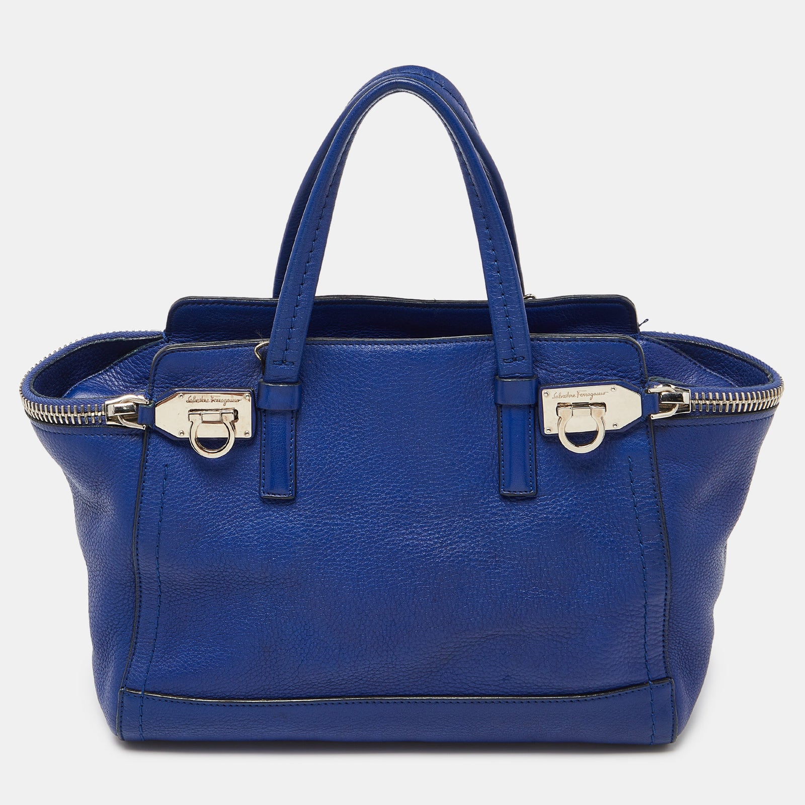 Salvatore Ferragamo Blue Leather Zip Tote