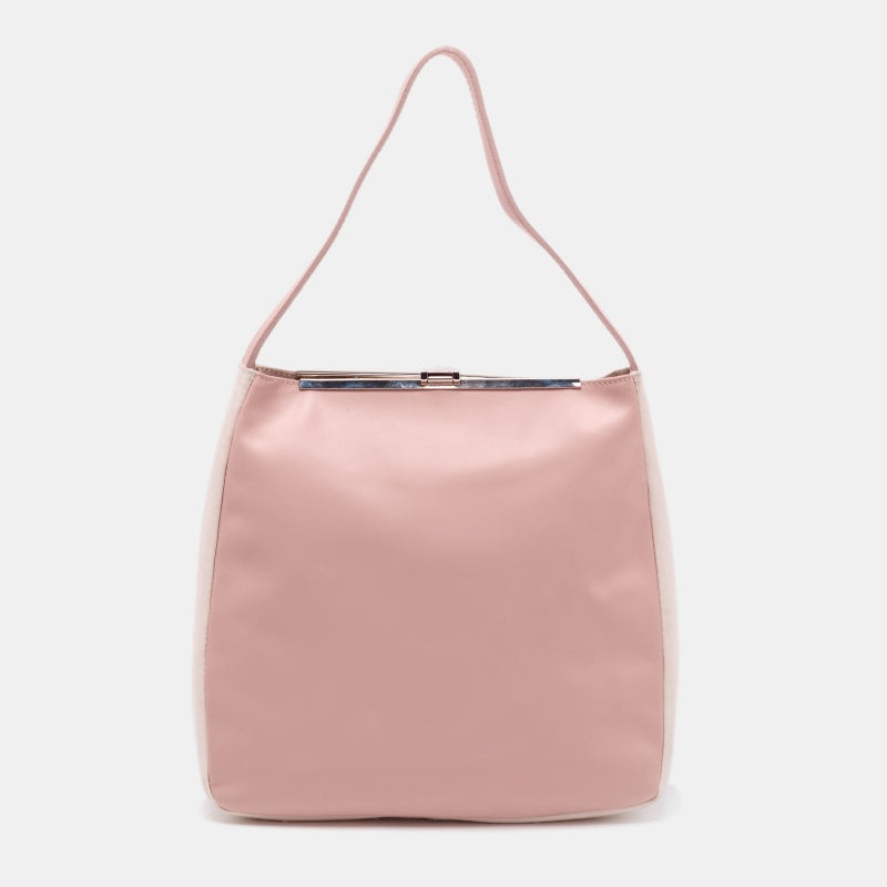 Furla Pink Blush/White Leather Frame Lock Tote