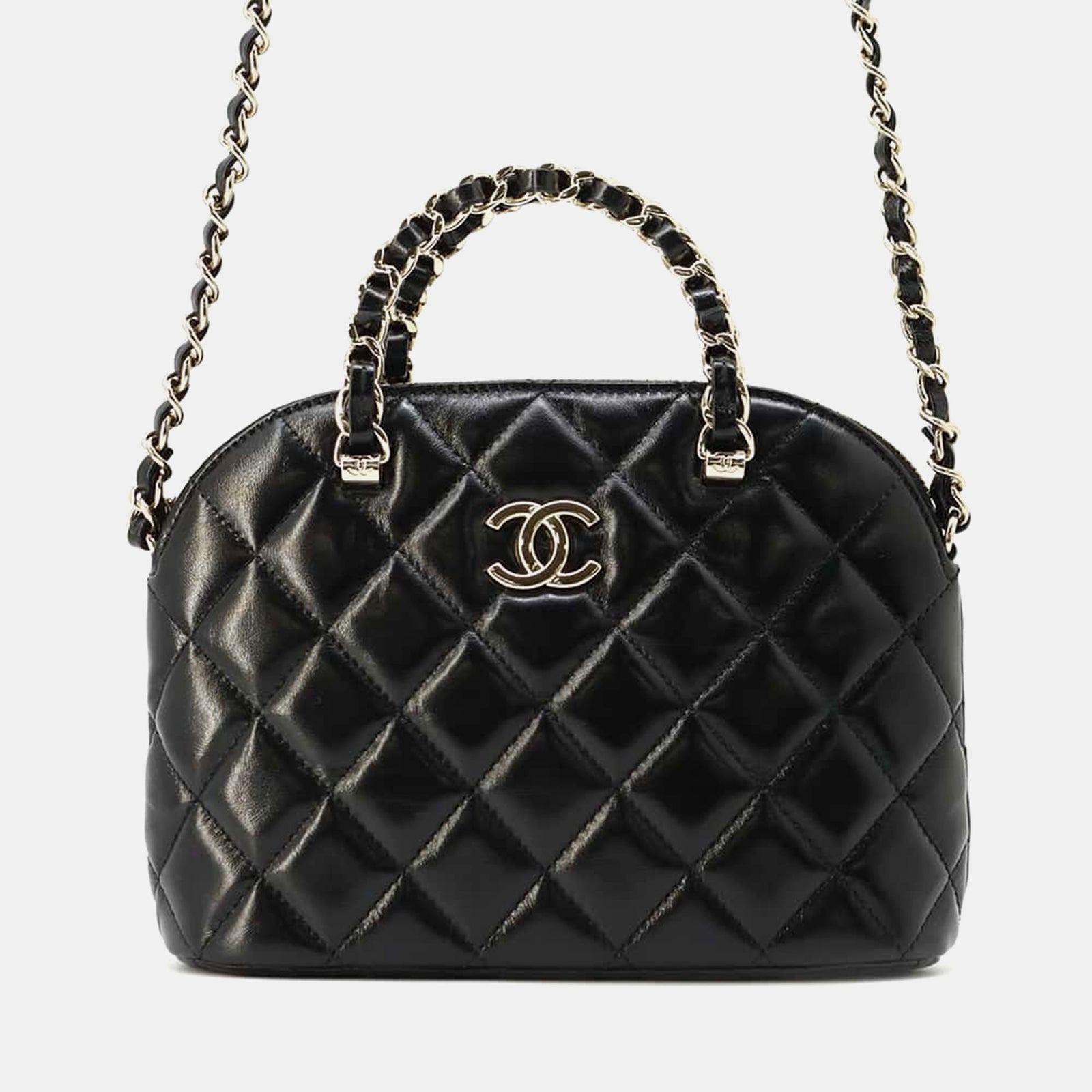 Chanel Petit sac shopping matelassé en cuir d'agneau brillant noir