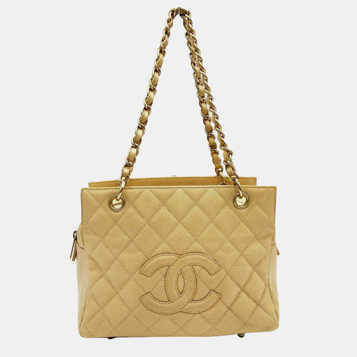 Chanel CHANEL Beige Petite Timeless Tote Quilted Caviar Shoulder Bag