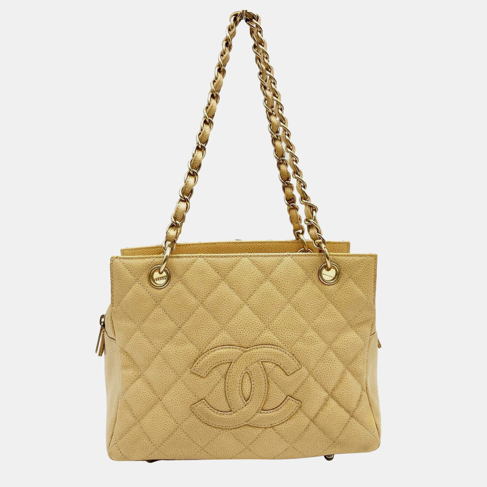 Chanel Sac à bandoulière matelassé en caviar beige Petite Timeless Tote de CHANEL