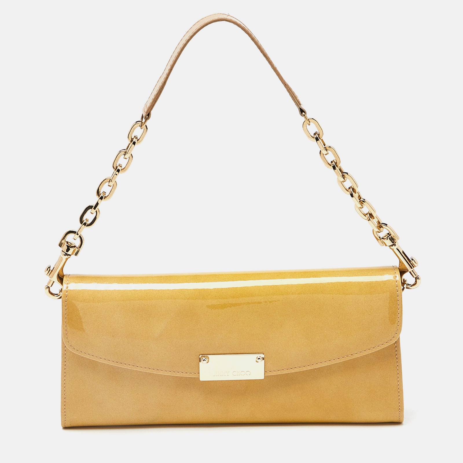 Jimmy Choo Cream Patent Leather Riane Chain Clutch