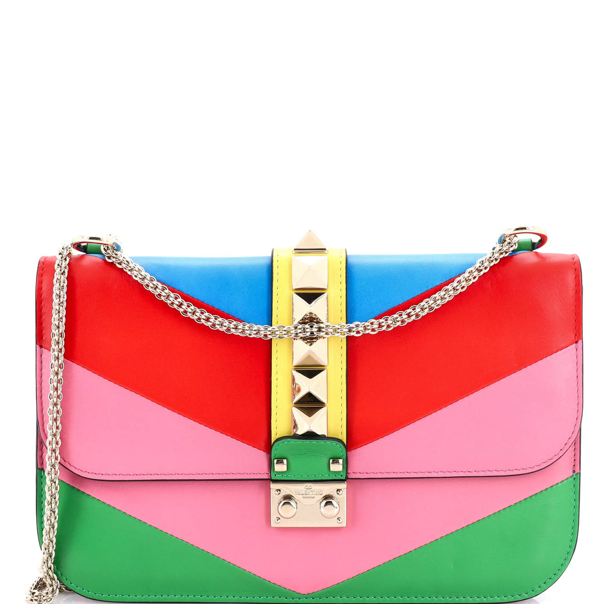 Valentino VALENTINO GARAVANI 1973 Glam Lock Shoulder Bag Striped Leather Medium