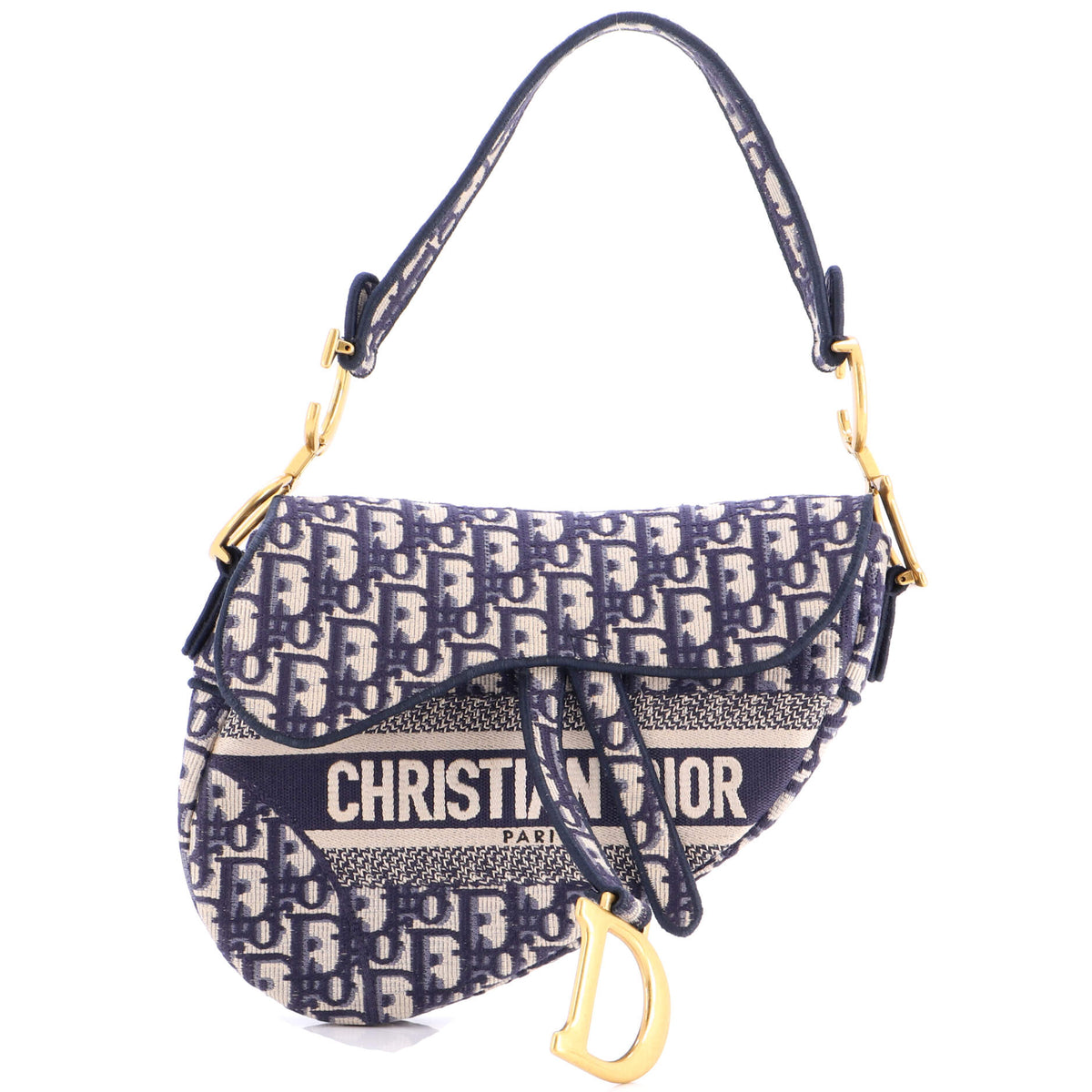 Christian Dior Saddle Handbag Logo Embroidered Oblique Canvas Medium