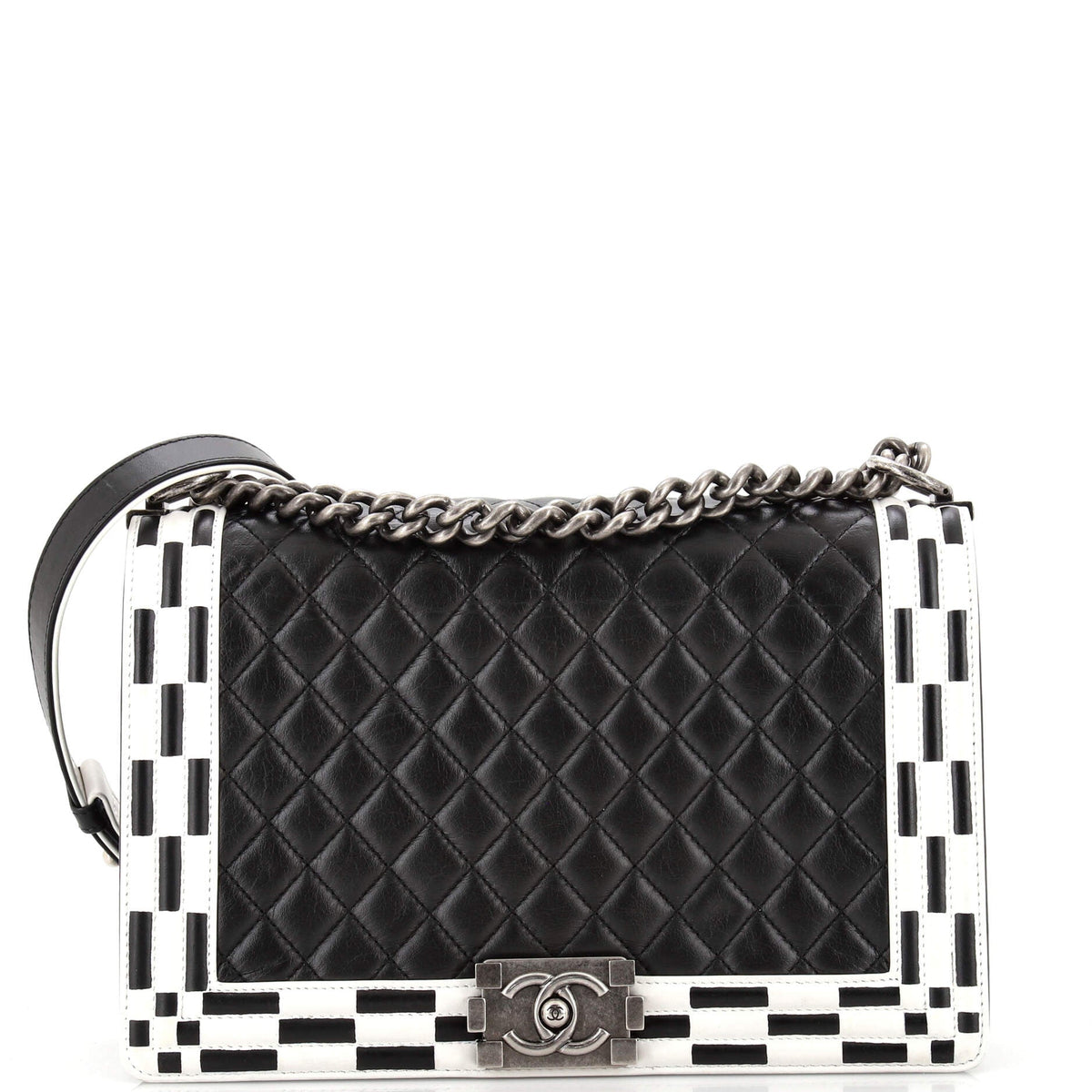 Chanel CHANEL Checkerboard Trim Boy Flap Bag Quilted Calfskin New Medium