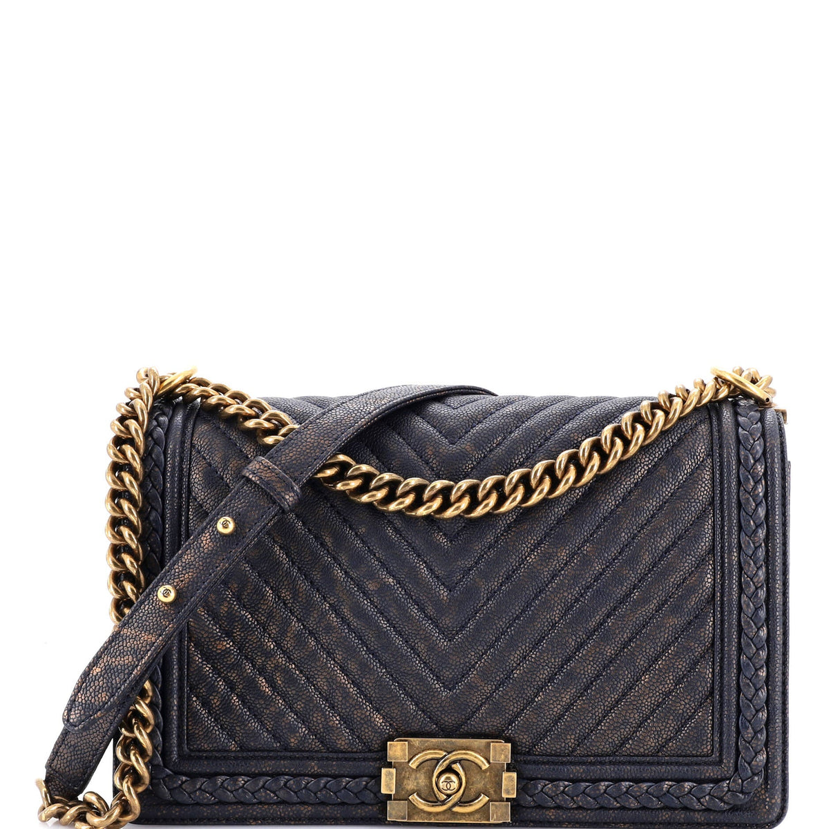 Chanel CHANEL Braided Boy Flap Bag Patinated Chevron Caviar New Medium