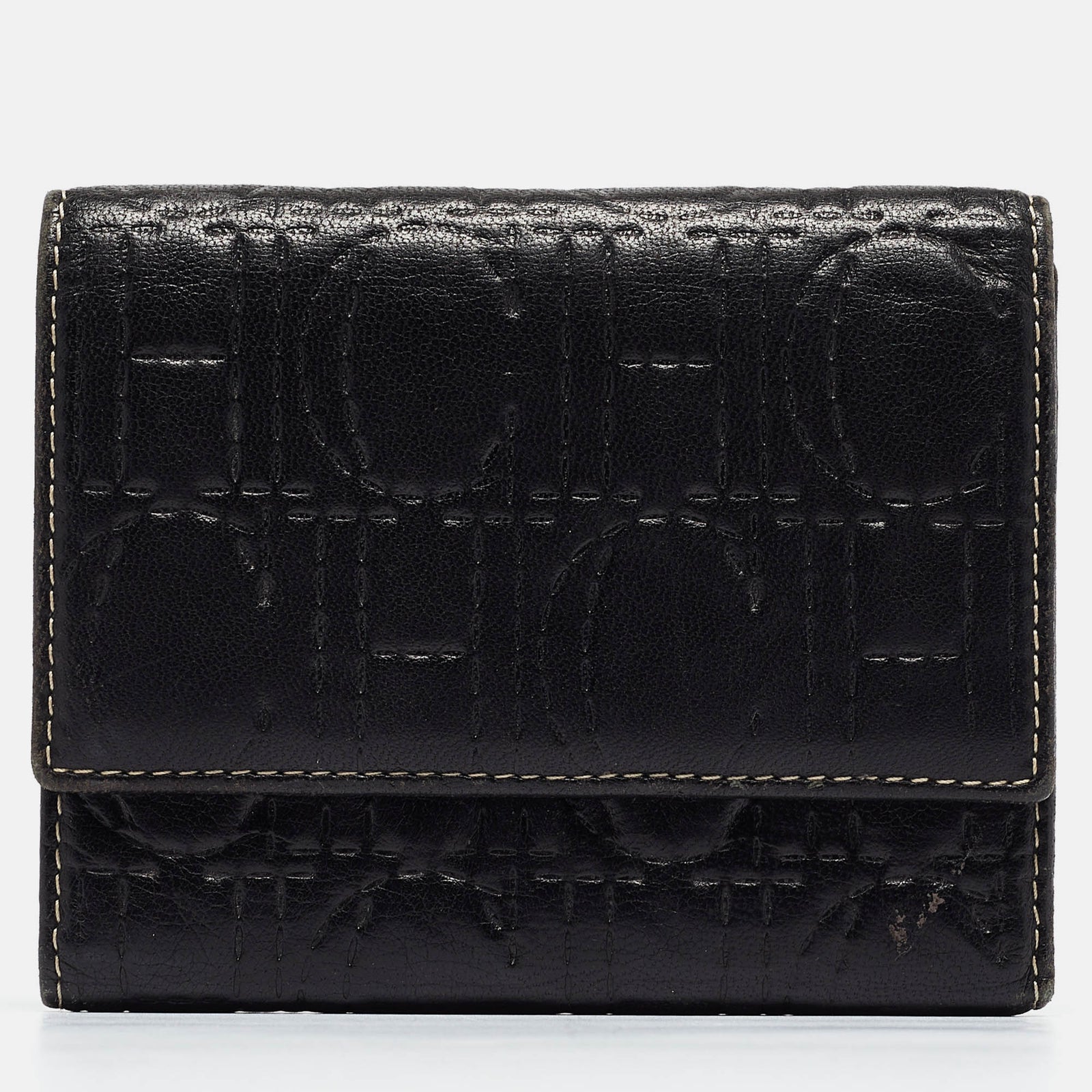 Carolina Herrera Dark Brown Logo Embossed Leather Trifold Wallet