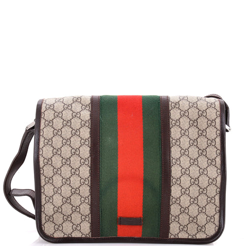 GUCCI Web Flap Messenger Bag GG Coated Canvas Medium
