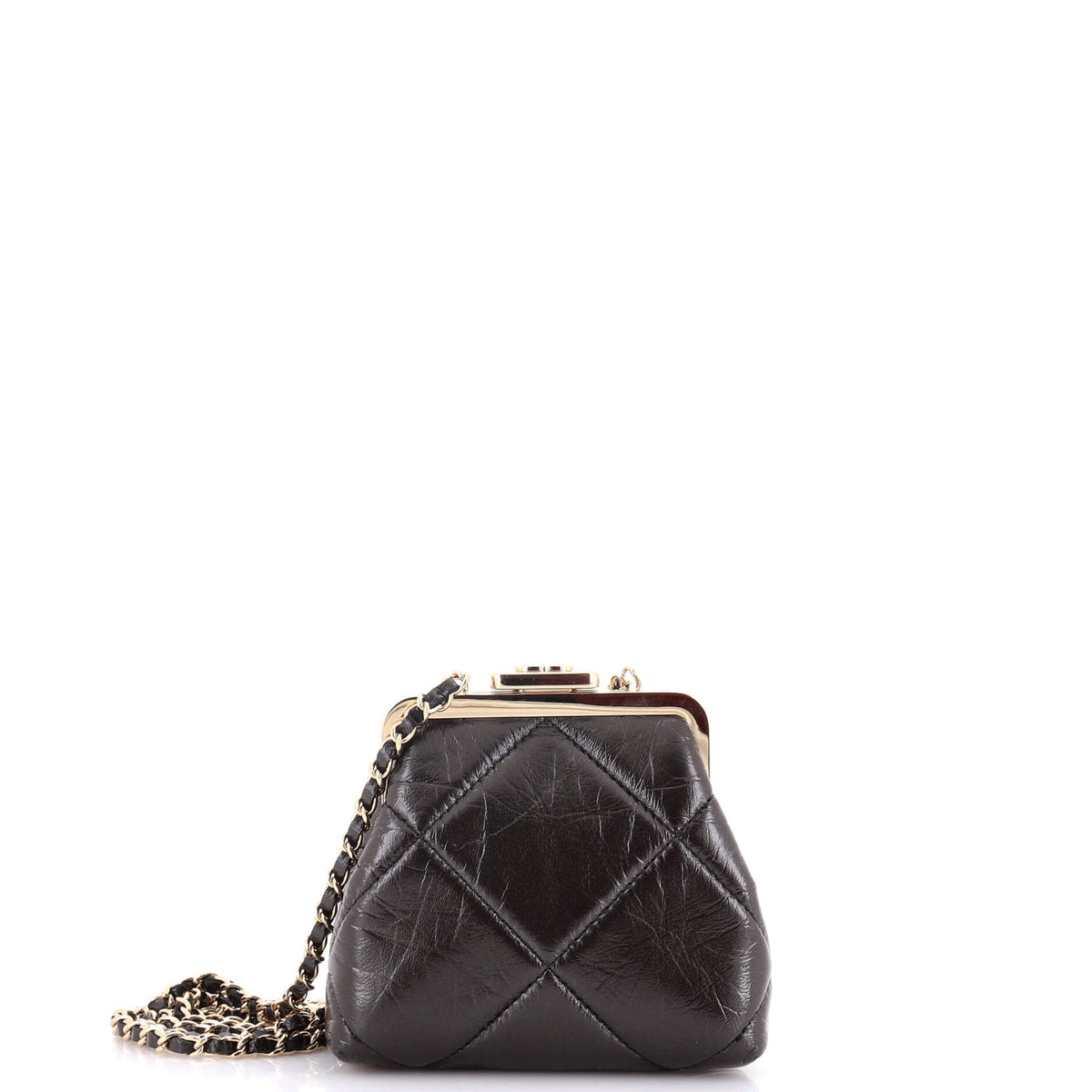 Chanel CHANEL CC Kisslock Frame Clutch with Chain Quilted Lambskin Mini
