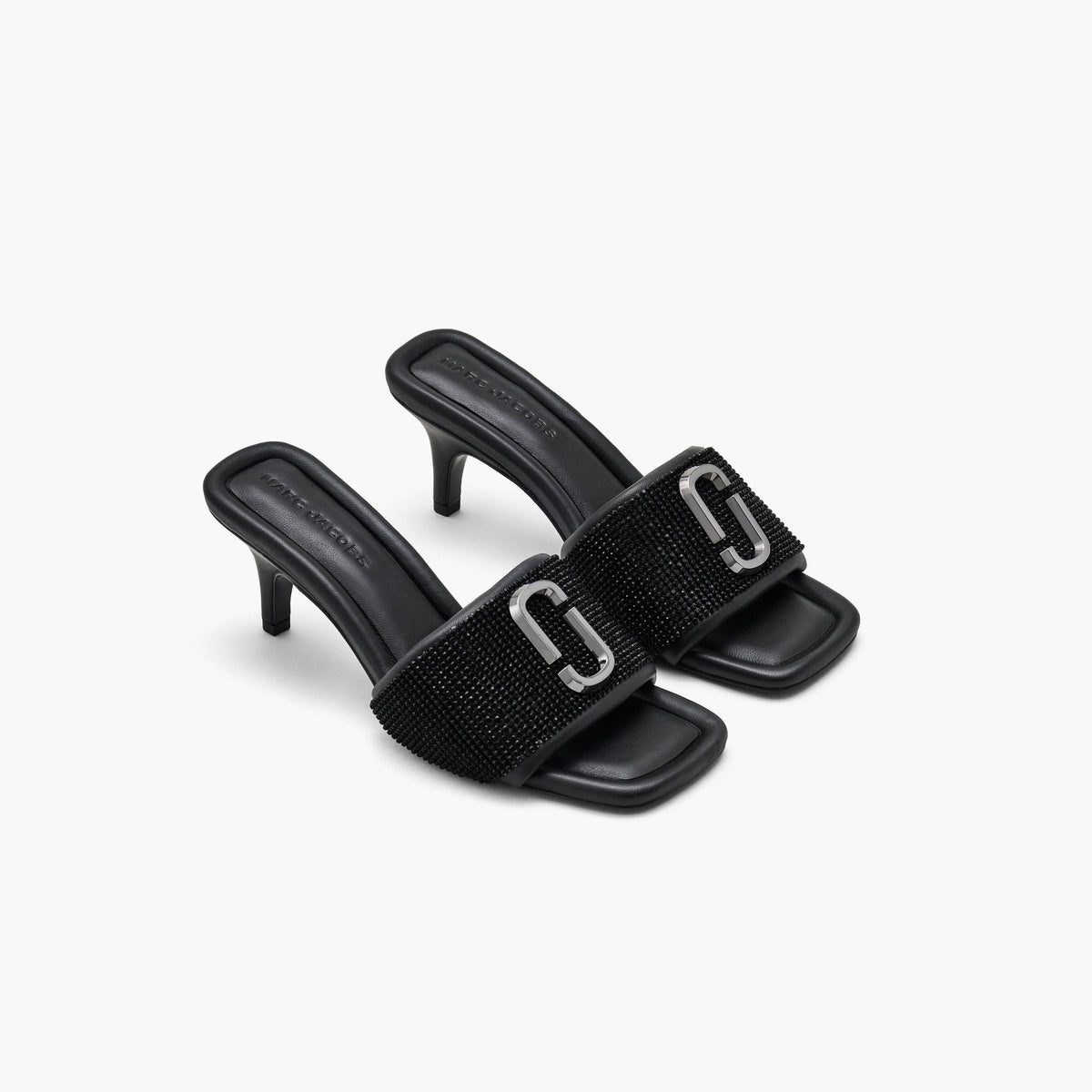 Marc Jacobs The Rhinestone J Marc Heeled Sandal in Black/Black Crystal, Size 38