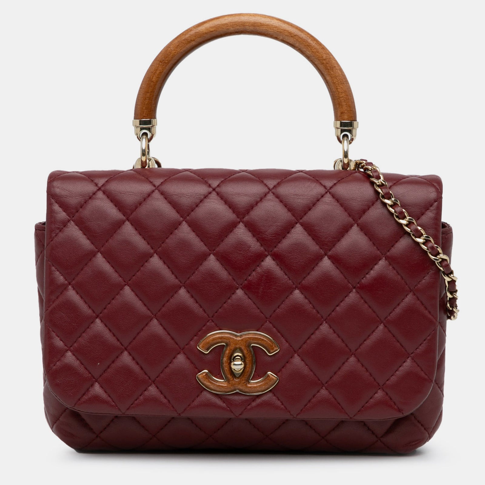 Chanel CC Quilted Lambskin Knock on Wood Satchel Bag