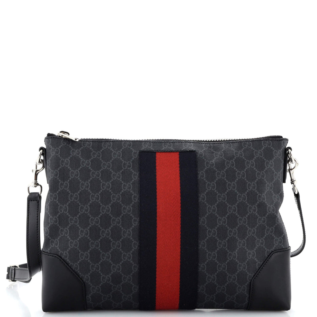 Gucci GUCCI Web Zip Flat Messenger GG Coated Canvas Medium