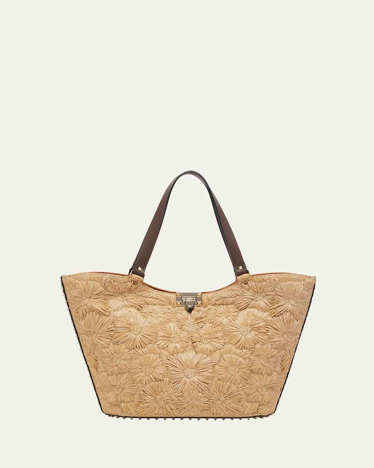 Valentino Garden Flower Rockstud Straw Tote Bag