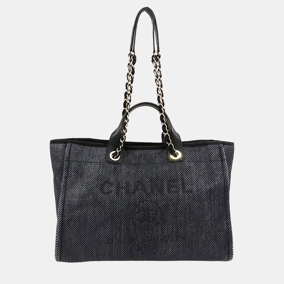 Chanel Navy Blue Large Canvas Deauville Satchel