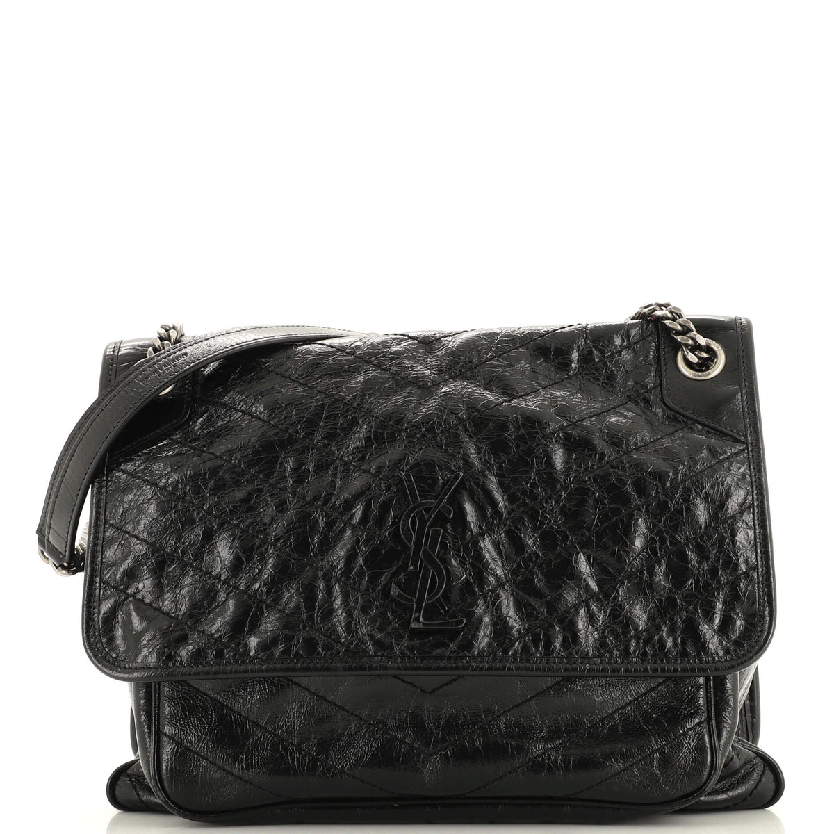 Saint Laurent Niki Chain Flap Bag Matelasse Chevron Leather Medium