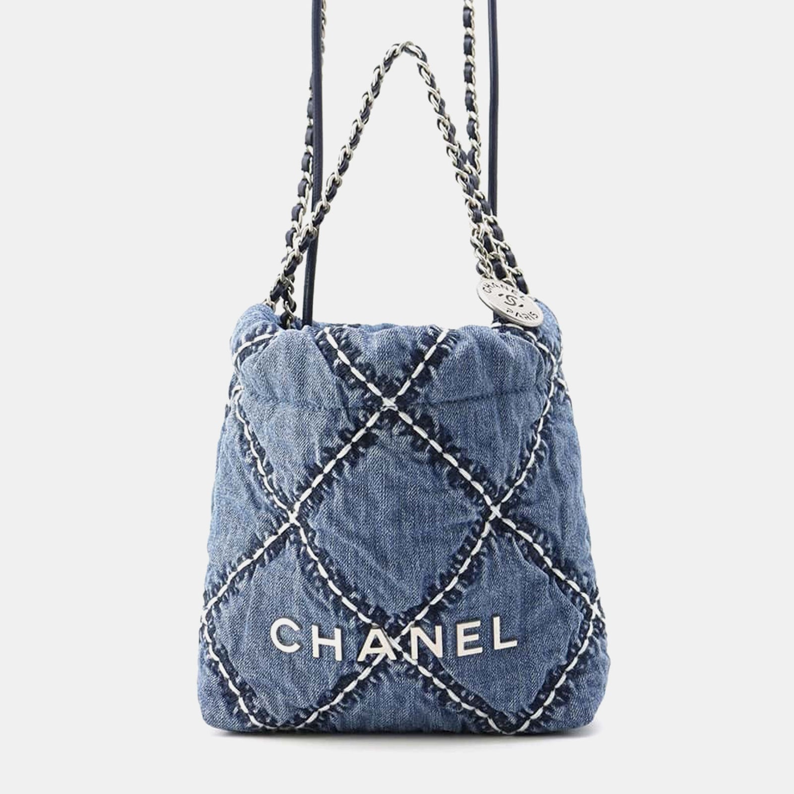 Chanel Blaue Chanel22 Stitch Mini-Handtasche aus Denim