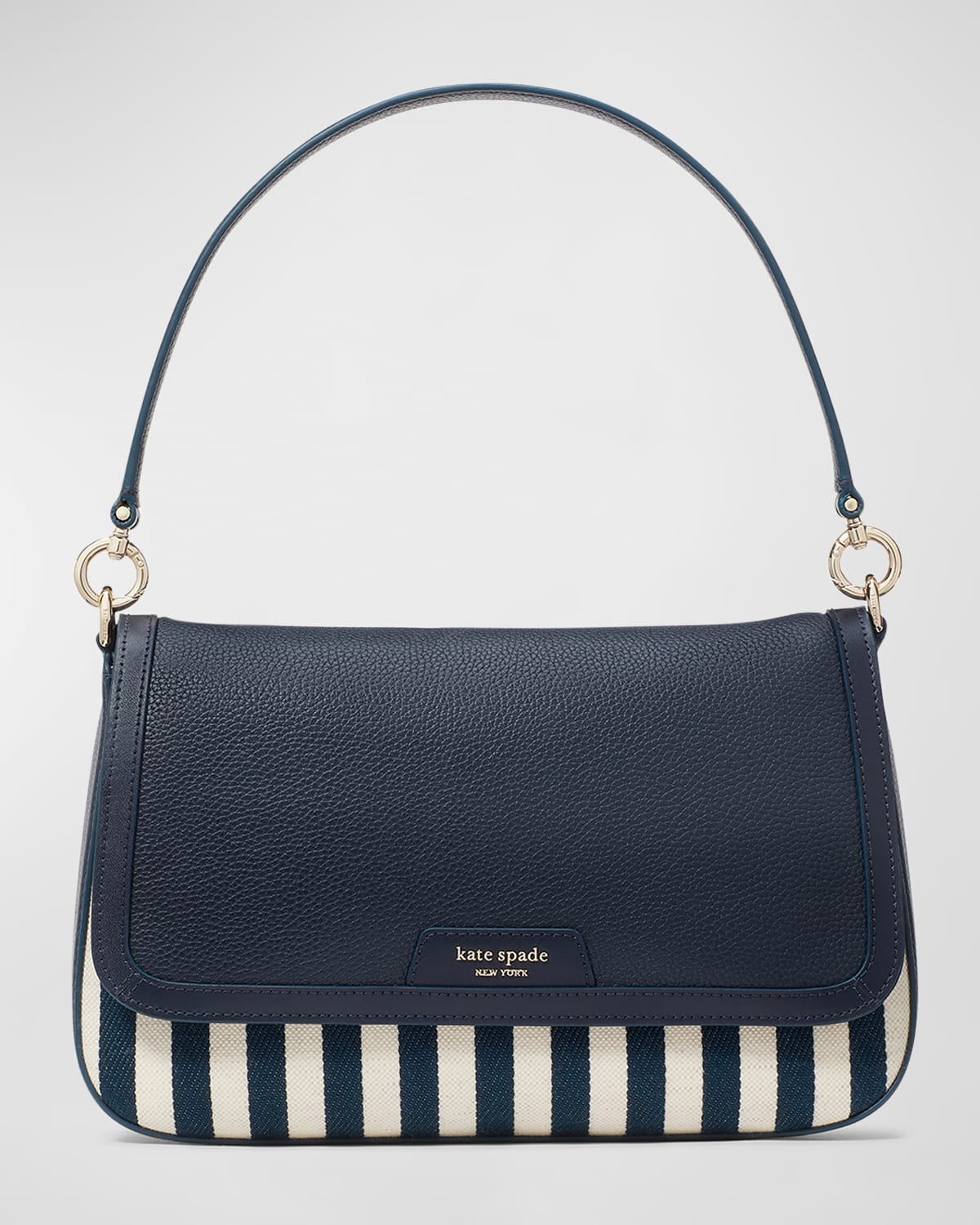 Kate Spade New York hudson flap striped canvas & leather shoulder bag