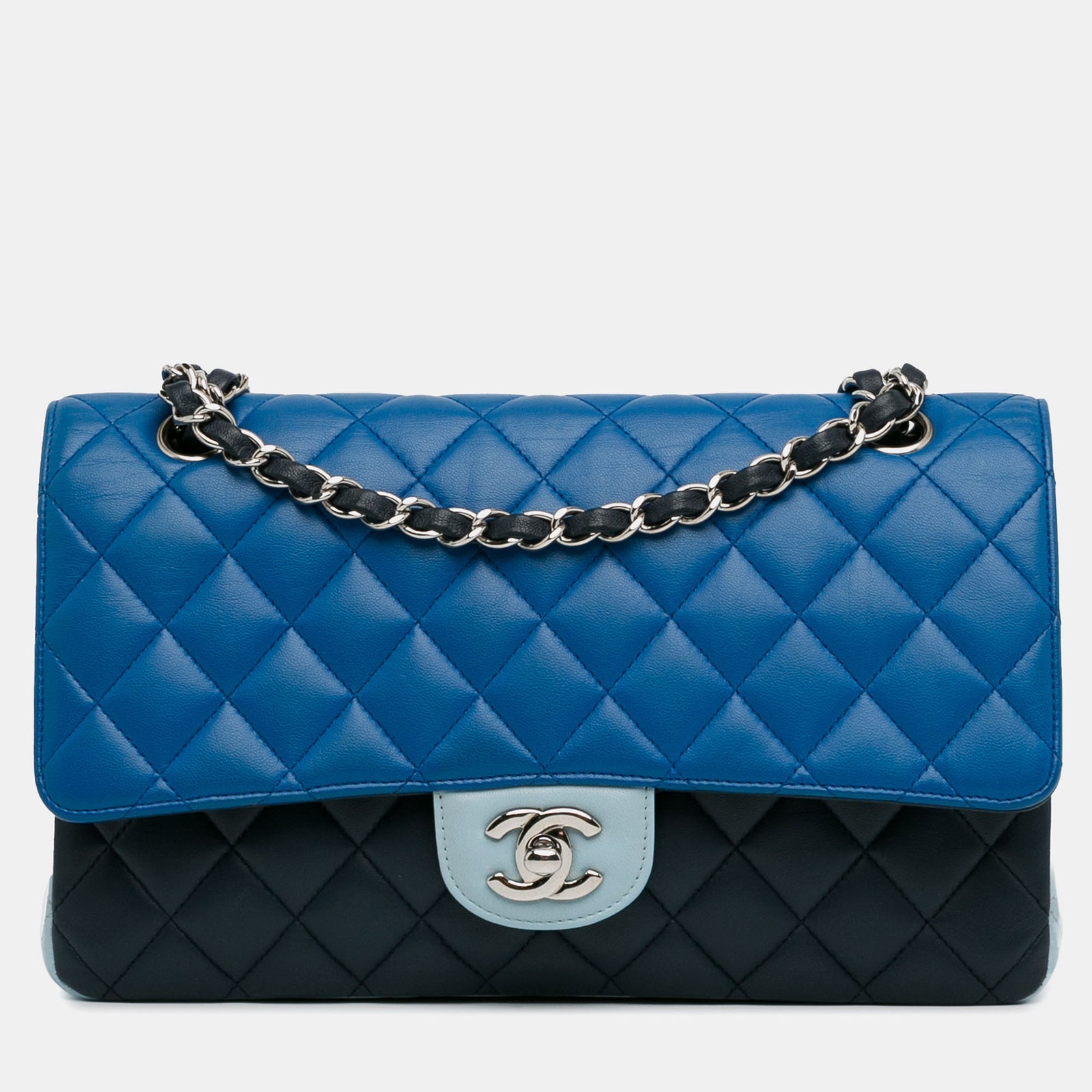 Chanel Portefeuille double rabat en cuir d'agneau tricolore de taille moyenne