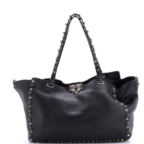 VALENTINO GARAVANI Rockstud Tote Pebbled Leather Medium