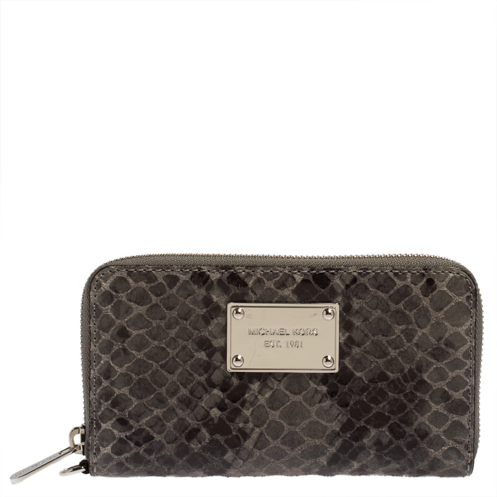 Michael Kors Grey Python Embossed Leather Multi Function Wristlet Phone Case