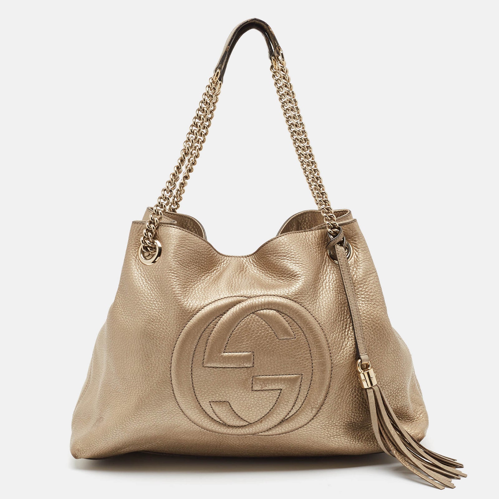 Gucci Mittelgroße Soho Tote mit Kette aus Leder in Hellgold