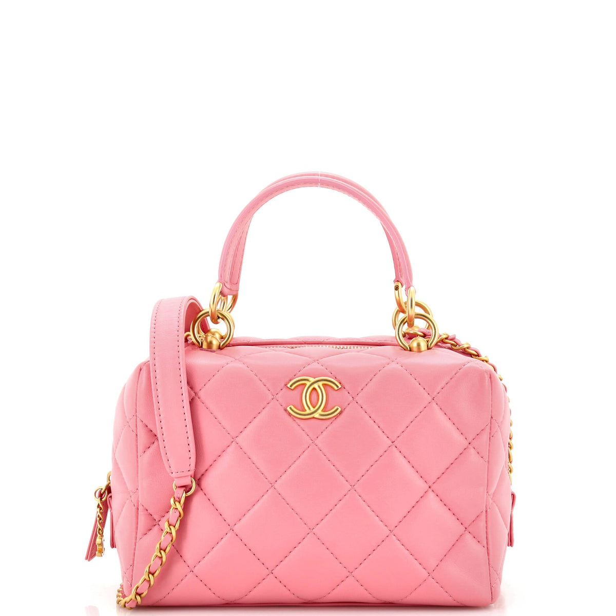 Chanel CHANEL CC Chain Zip Bowling Bag Quilted Lambskin Mini