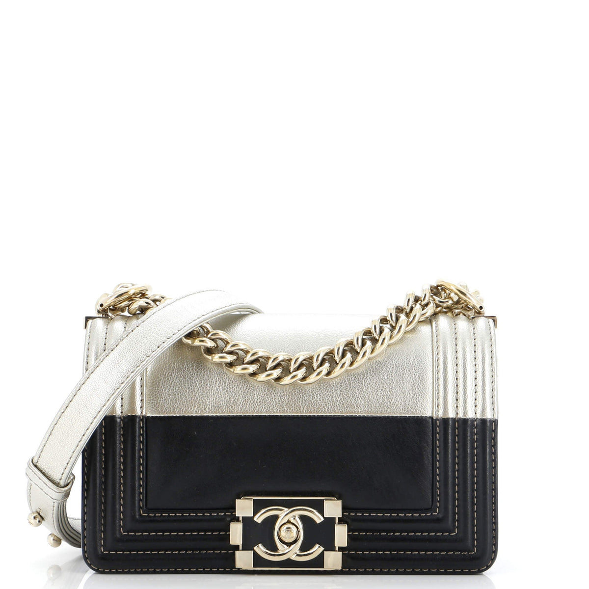 Chanel CHANEL Bicolor Boy Flap Bag Calfskin Small