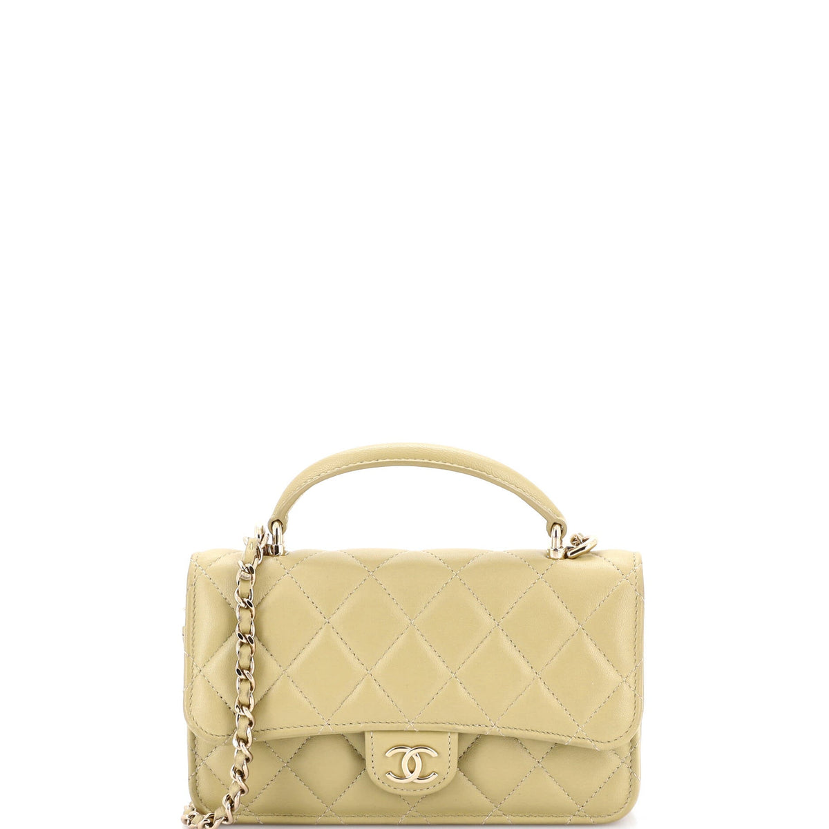 Chanel CHANEL Classic Top Handle Flap Phone Holder with Chain Quilted Lambskin
