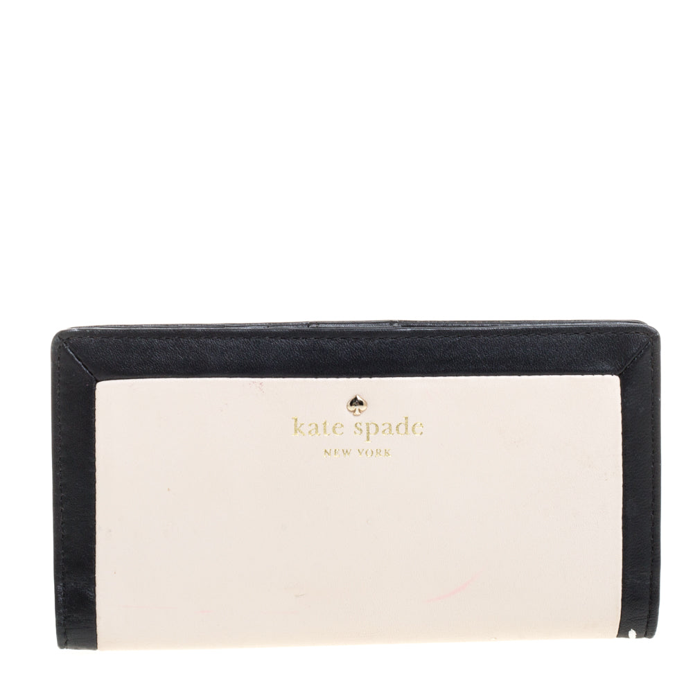 Kate Spade Pink/Black Leather Long Bifold Wallet