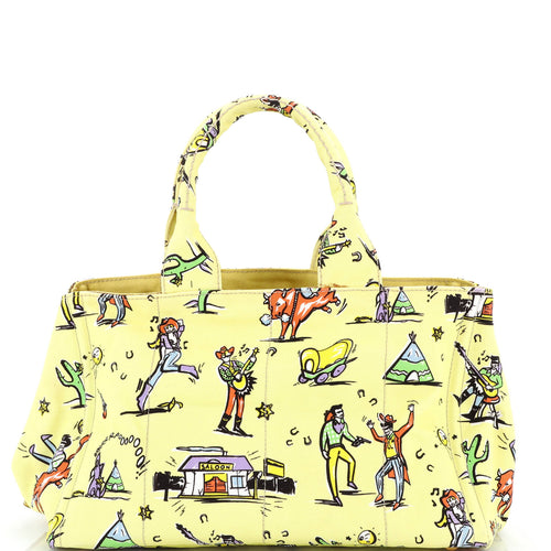 PRADA Canapa Tote Printed Canvas Large