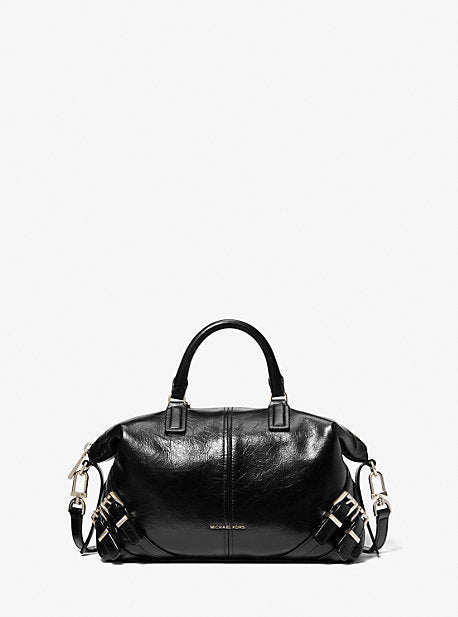 Michael Kors MK Darrington Small Crackled Leather Satchel - Black - Michael Kors