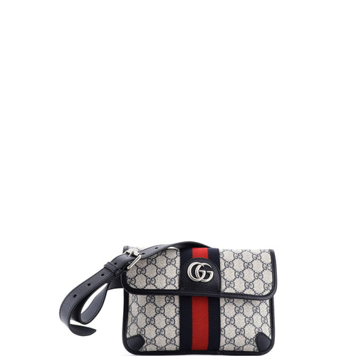 GUCCI Ophidia Flap Belt Bag GG Coated Canvas with Leather