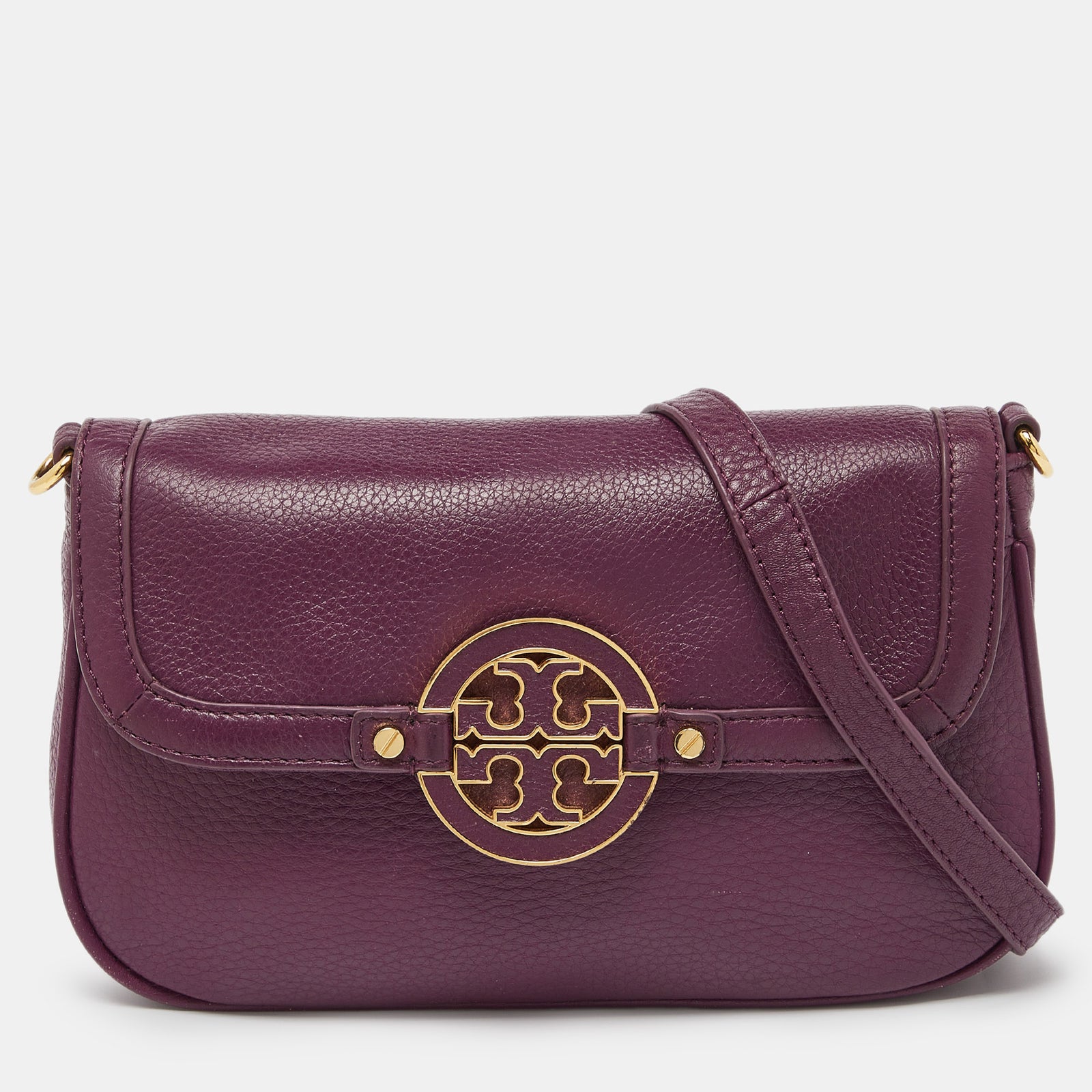 Tory Burch Purple Leather Mini Amanda Crossbody Bag