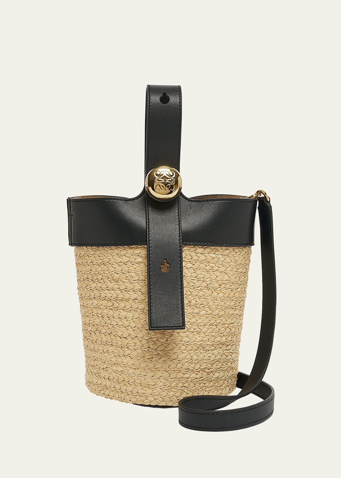 Loewe Mini Anagram Pebble Raffia Bucket Bag