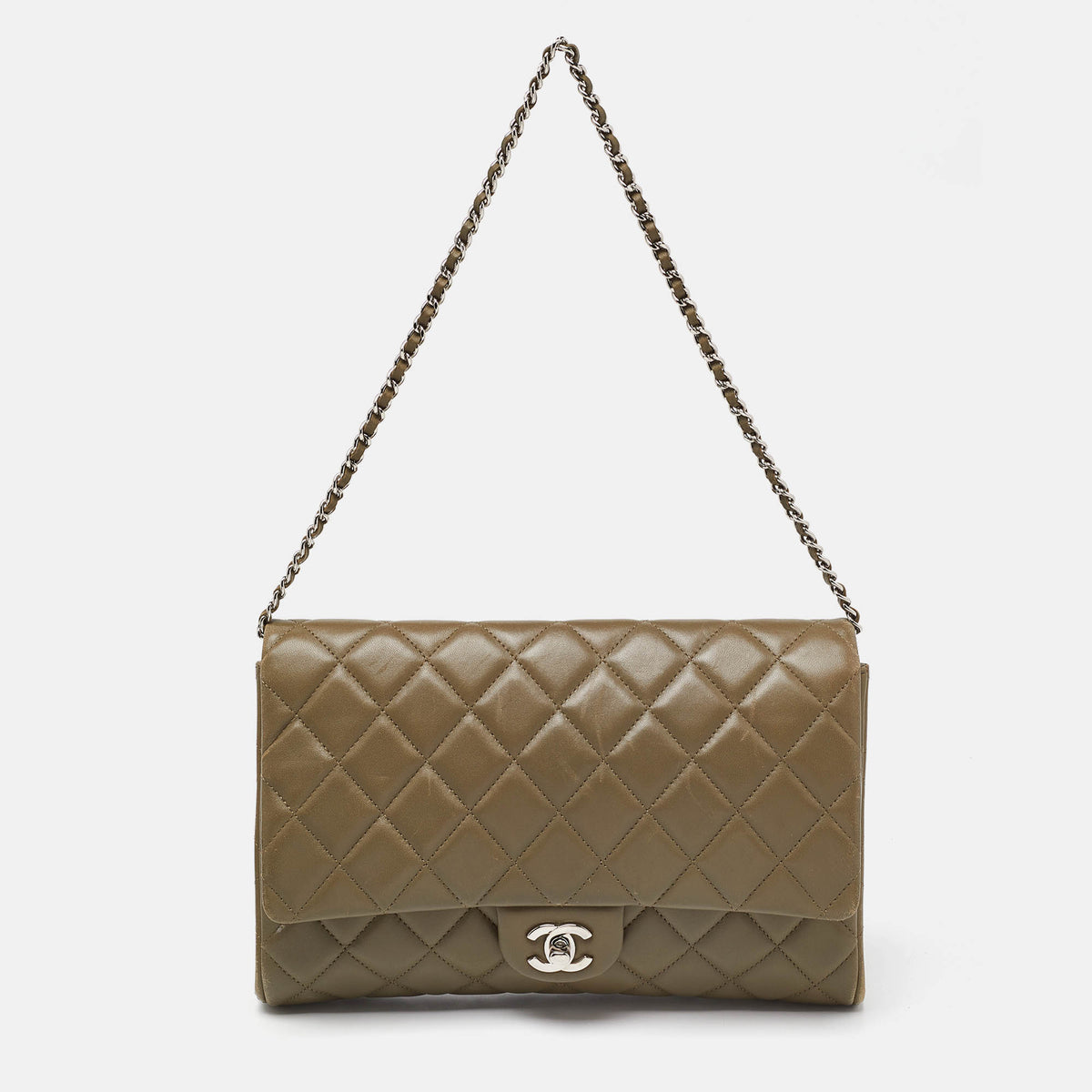 Chanel Olive Green Quilted Leather Chain Flap Bag