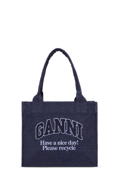 Ganni Denim Large Tote Bag in Dark Navy Organic Cotton Women's