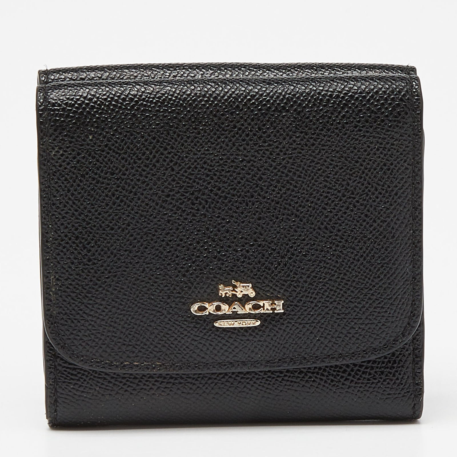 Coach Black Leather Trifold Compact Wallet