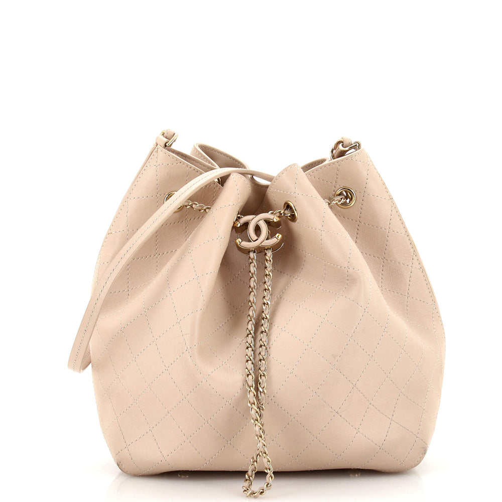 CHANEL CC Drawstring Bucket Bag Quilted Lambskin Medium