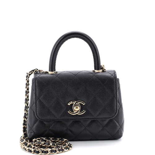 CHANEL Coco Top Handle Clutch with Chain Quilted Caviar Mini