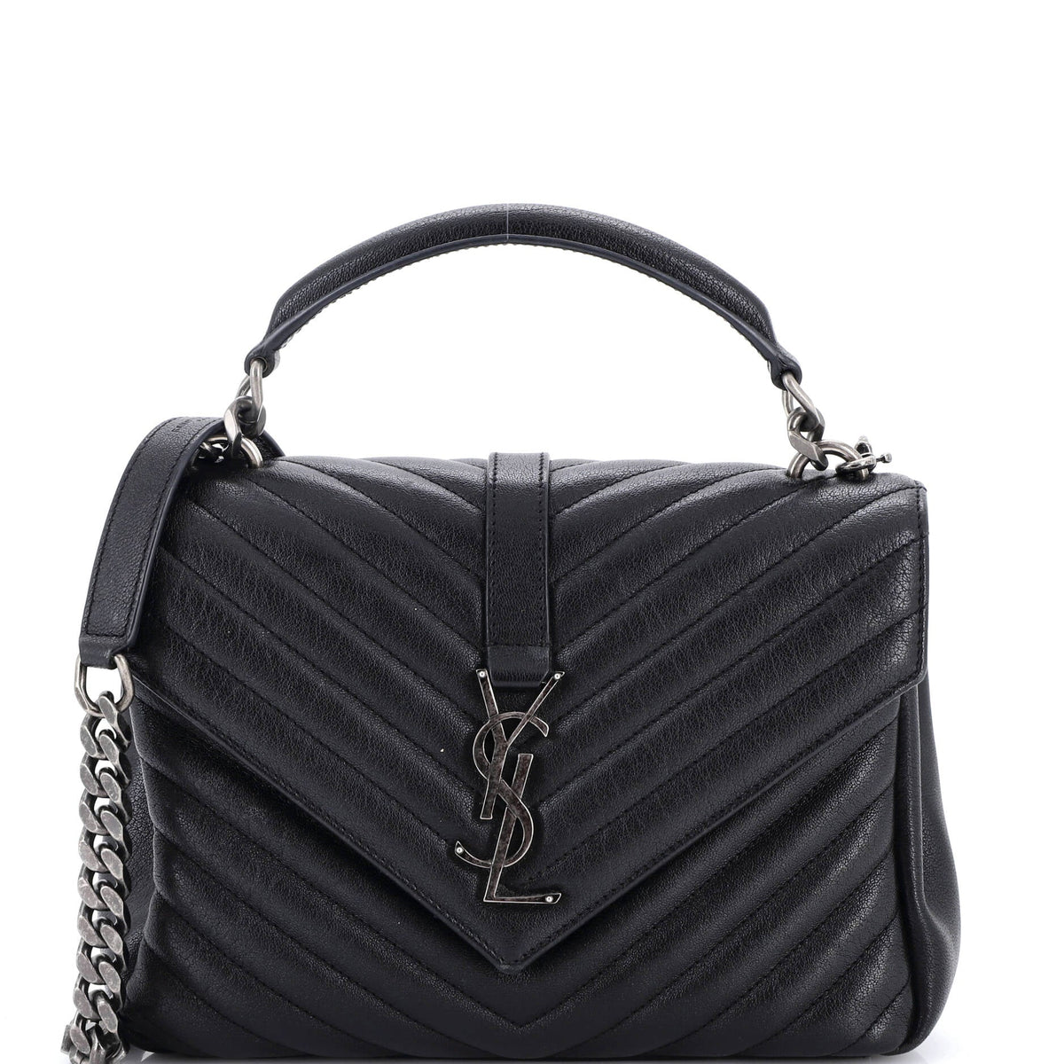 Saint Laurent Classic Monogram College Bag Matelasse Chevron Leather Medium