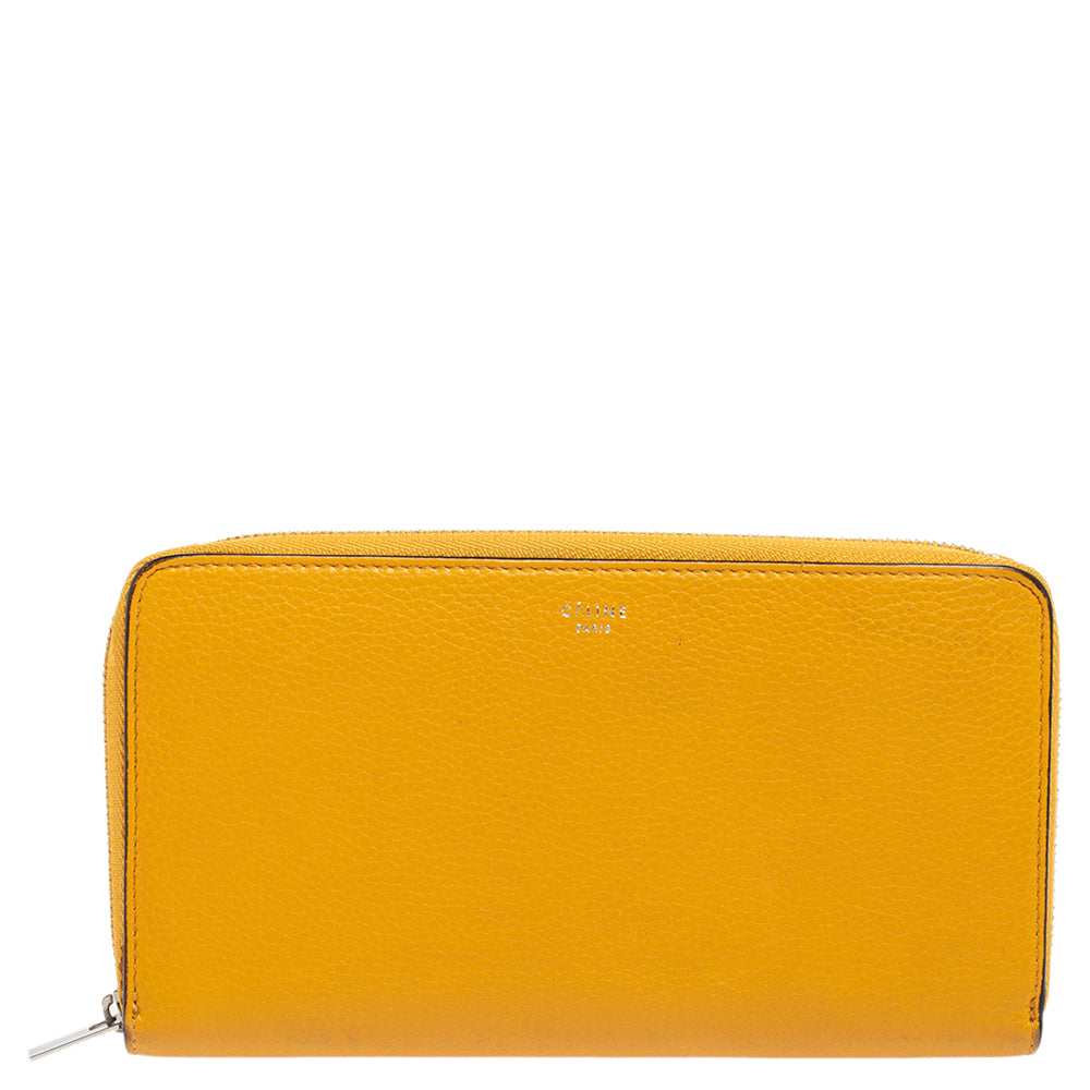 Celine Mustard Yellow Leather Zip Around Wallet
