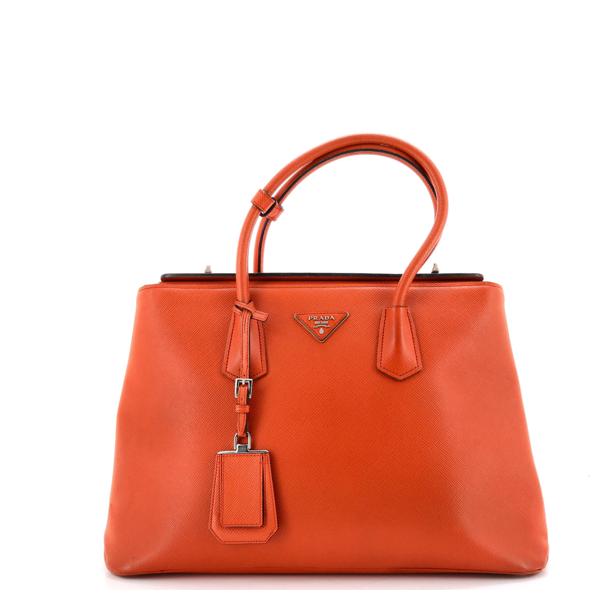 Prada PRADA Turnlock Cuir Twin Tote Saffiano Leather Medium