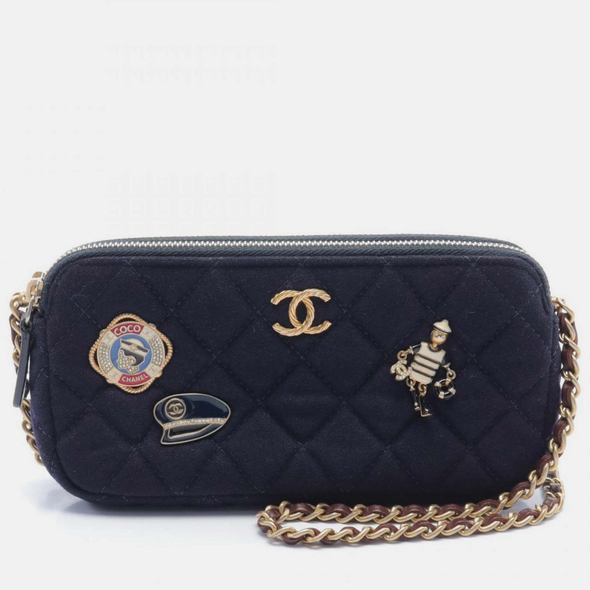 Chanel Navy Multicolor Wool Leather Bag