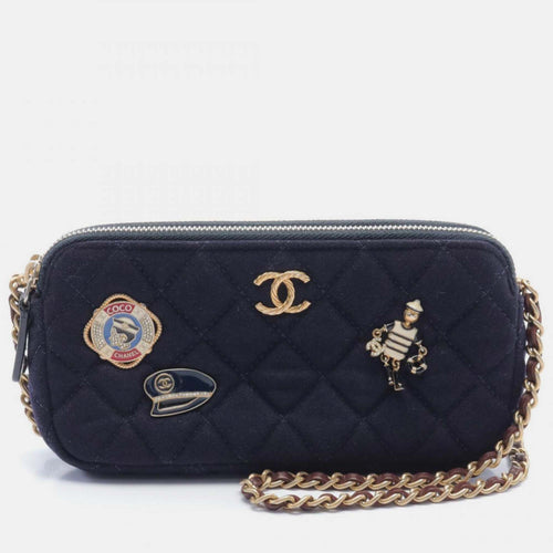 Navy Multicolor Wool Leather Bag